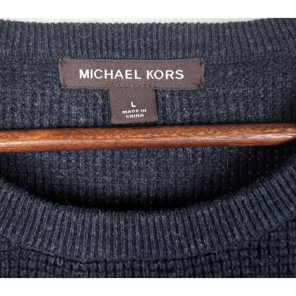Michael Kors Navy Blue Crewneck Knit Sweater Long Sleeve Mens size L - Picture 2 of 7